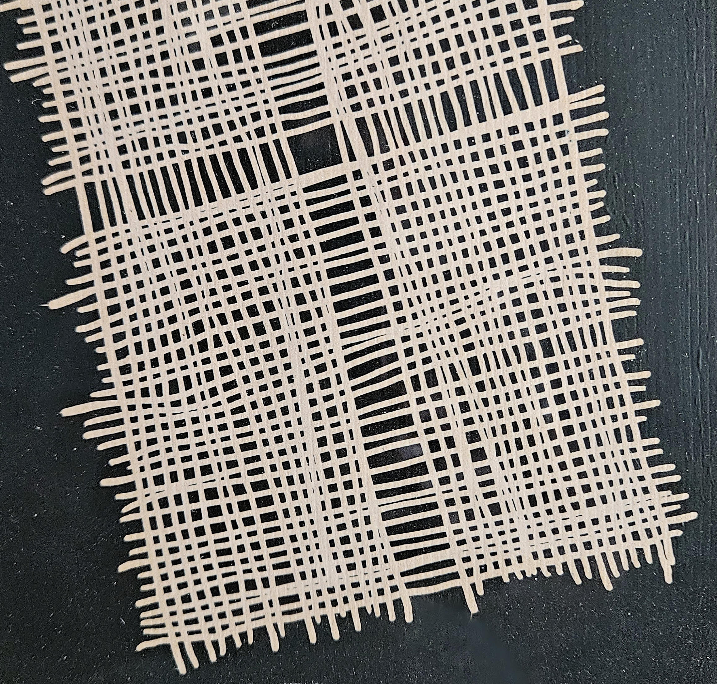 Close-up of woven beige fibers on a dark background.