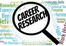 Career-related terms and magnifying glass illustration